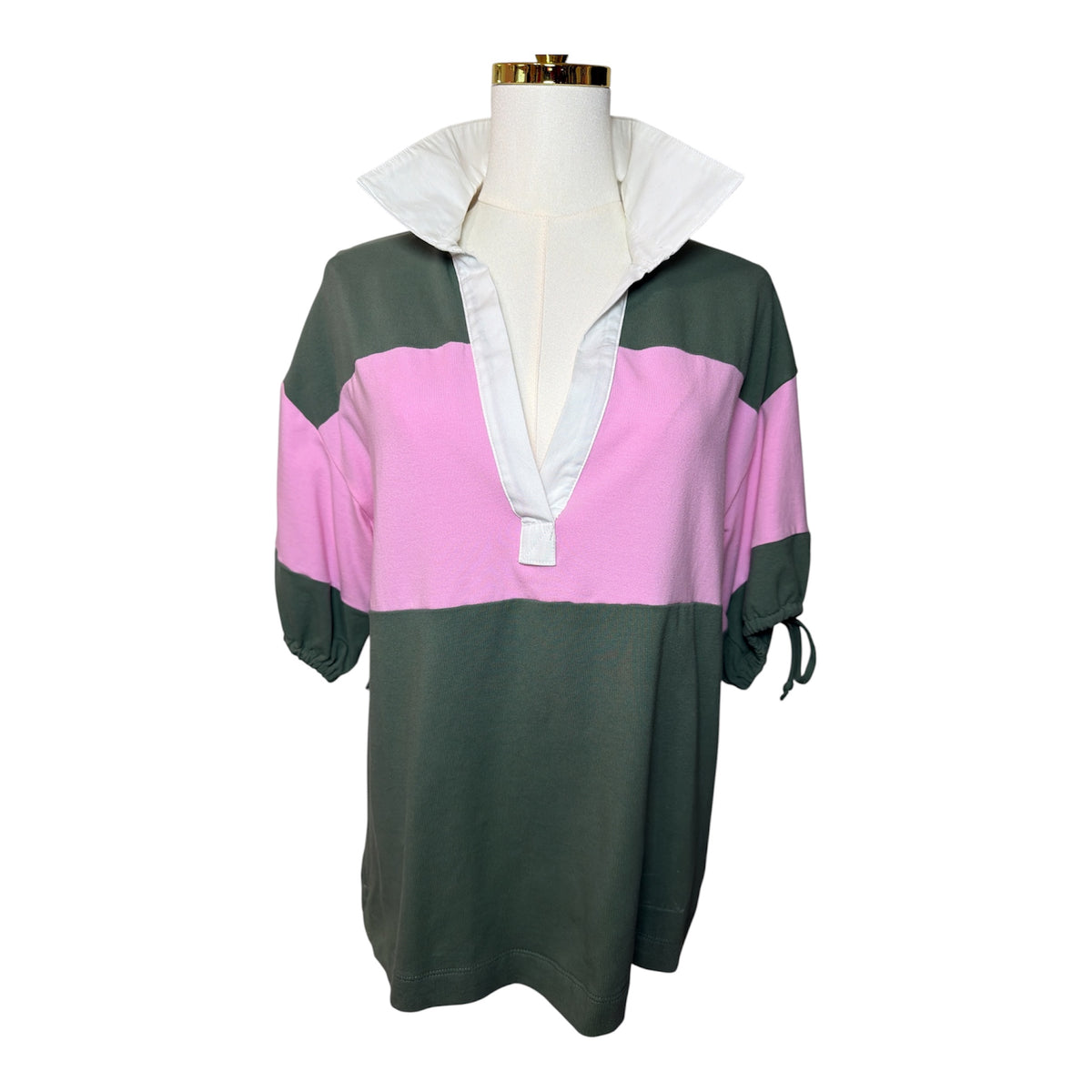Green Pink Stripe Colorblock Polo Shirt