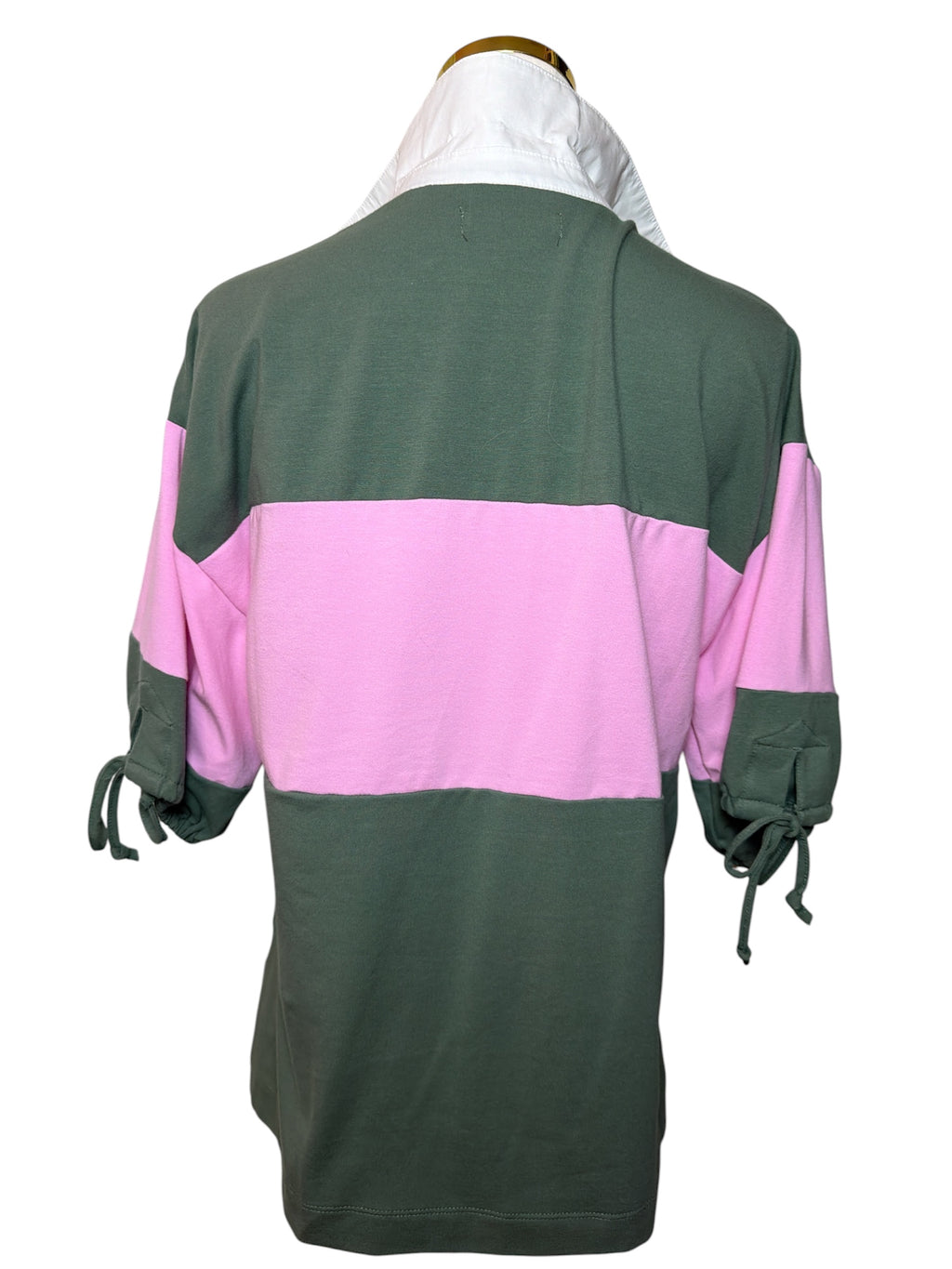 Green Pink Stripe Colorblock Polo Shirt