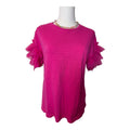 pink short-sleeve top with layered pleated ruffle tulle sleeves